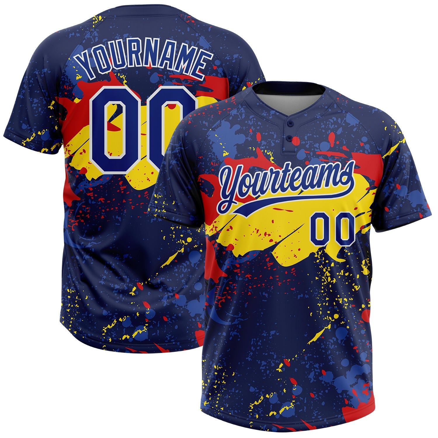 Custom Figure Royal Gold-Red 3D Pattern Two-Button Unisex Softball Jersey - Main View