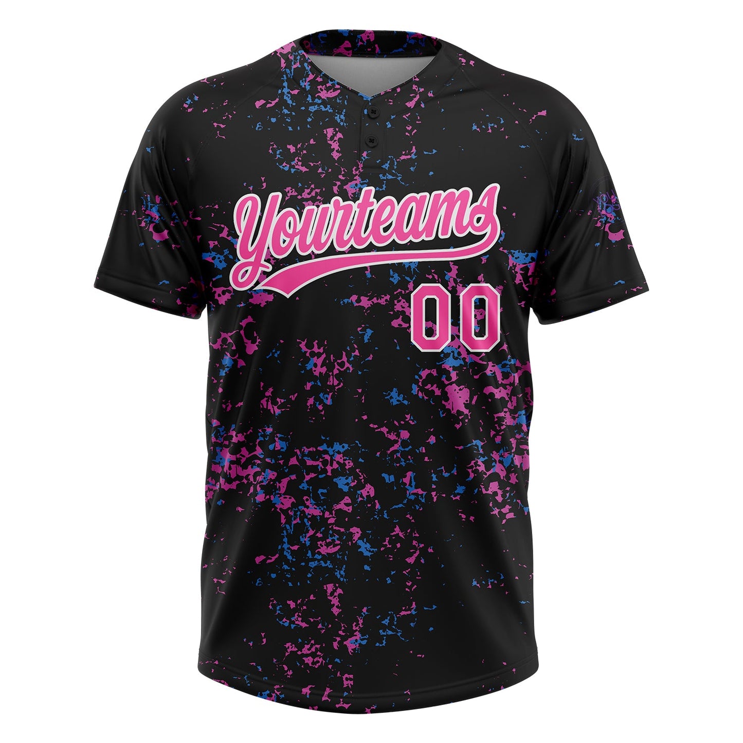 Custom Black Pink-White 3D Pattern Two-Button Unisex Softball Jersey view 2