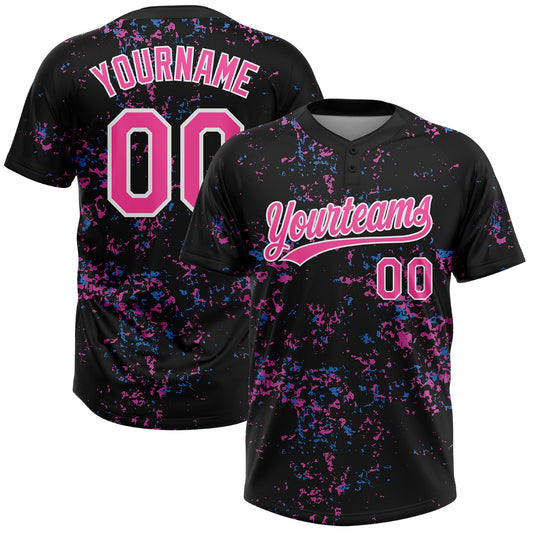 Custom Black Pink-White 3D Pattern Two-Button Unisex Softball Jersey - Main View
