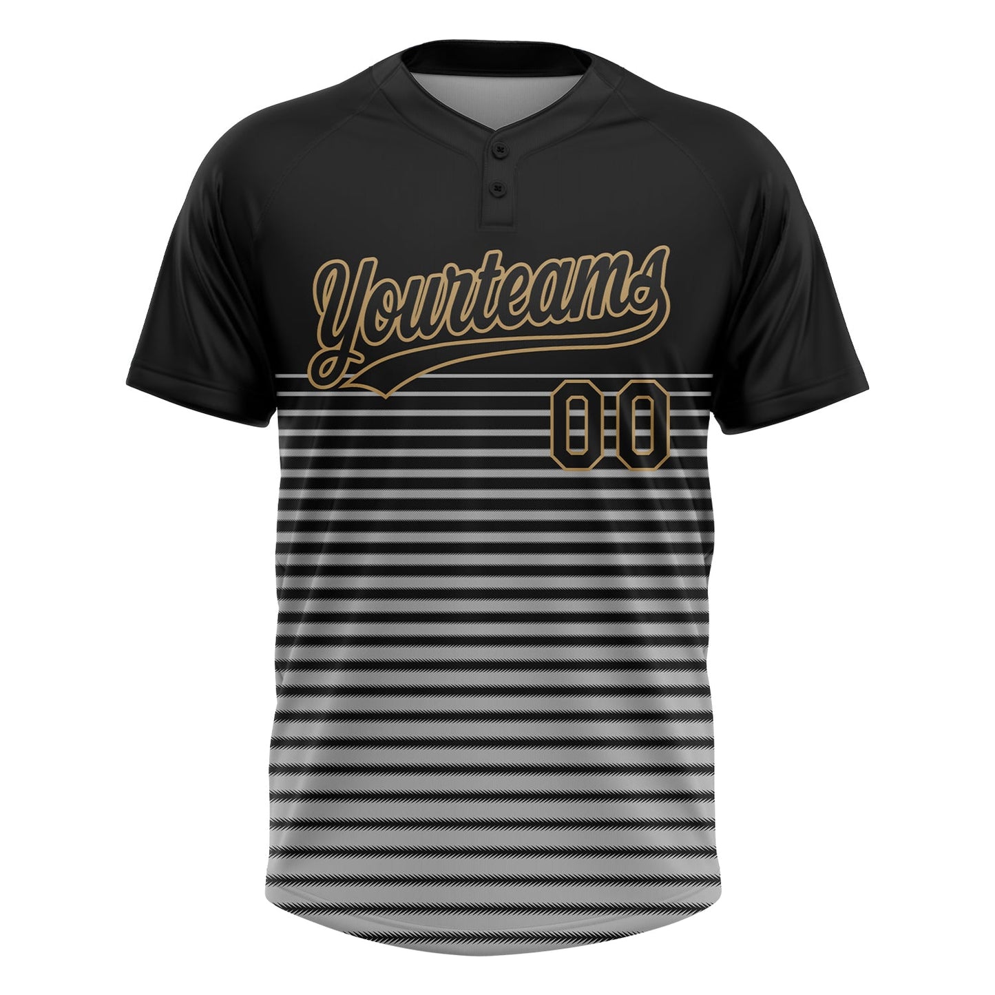 Custom Black Black-Old Gold 3D Pattern Two-Button Unisex Softball Jersey view 2