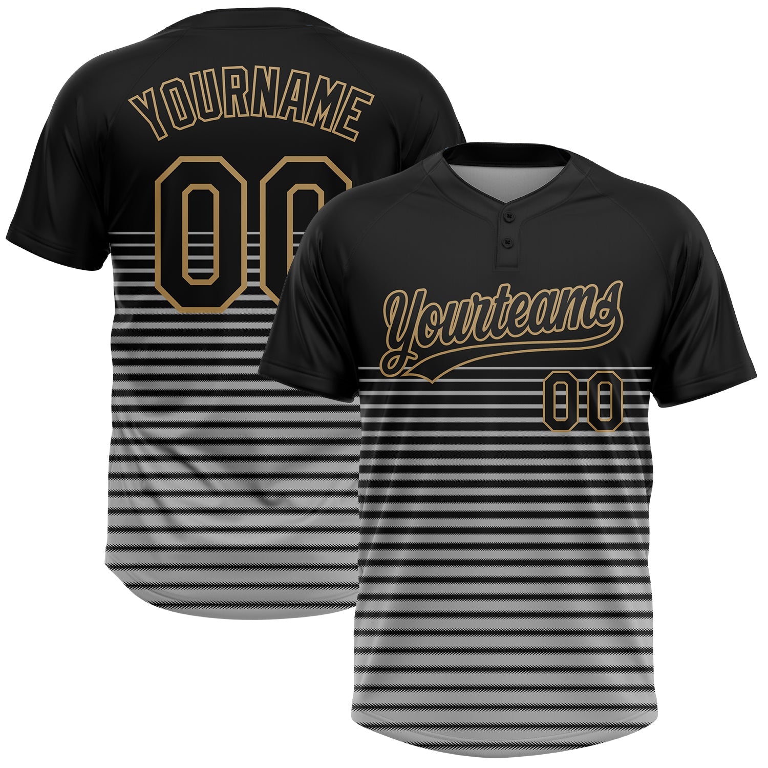 Custom Black Black-Old Gold 3D Pattern Two-Button Unisex Softball Jersey - Main View
