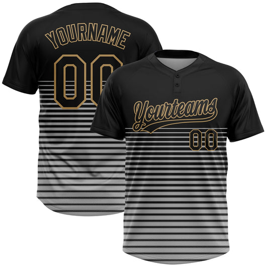 Custom Black Black-Old Gold 3D Pattern Two-Button Unisex Softball Jersey - Main View