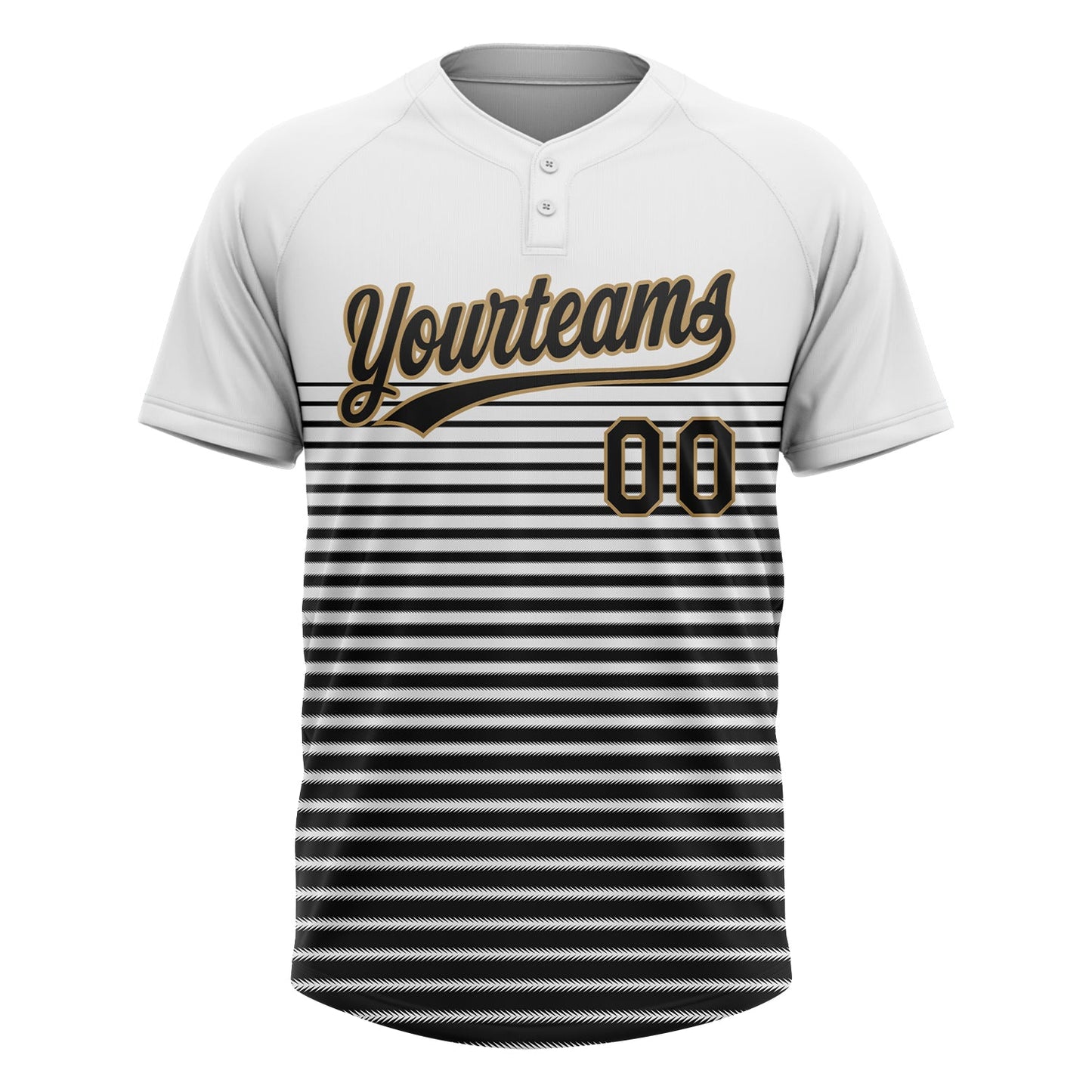 Custom White Black-Old Gold 3D Pattern Two-Button Unisex Softball Jersey view 2