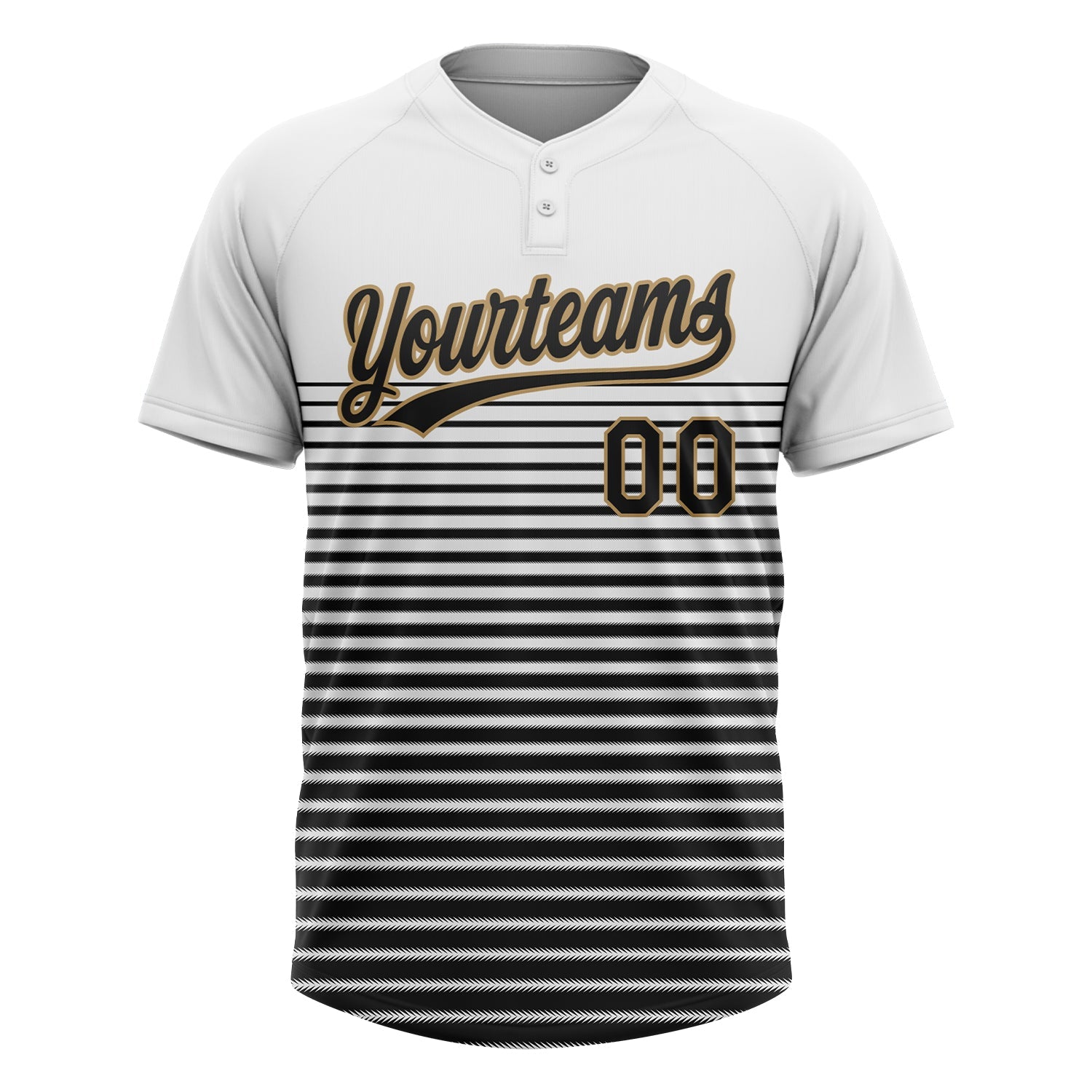Custom White Black-Old Gold 3D Pattern Two-Button Unisex Softball Jersey view 2