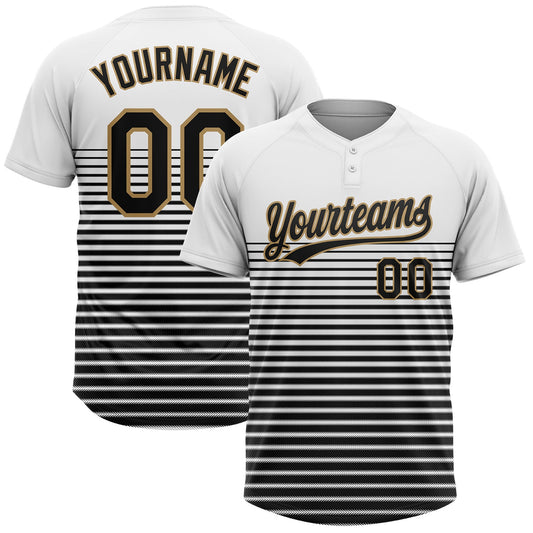 Custom White Black-Old Gold 3D Pattern Two-Button Unisex Softball Jersey - Main View