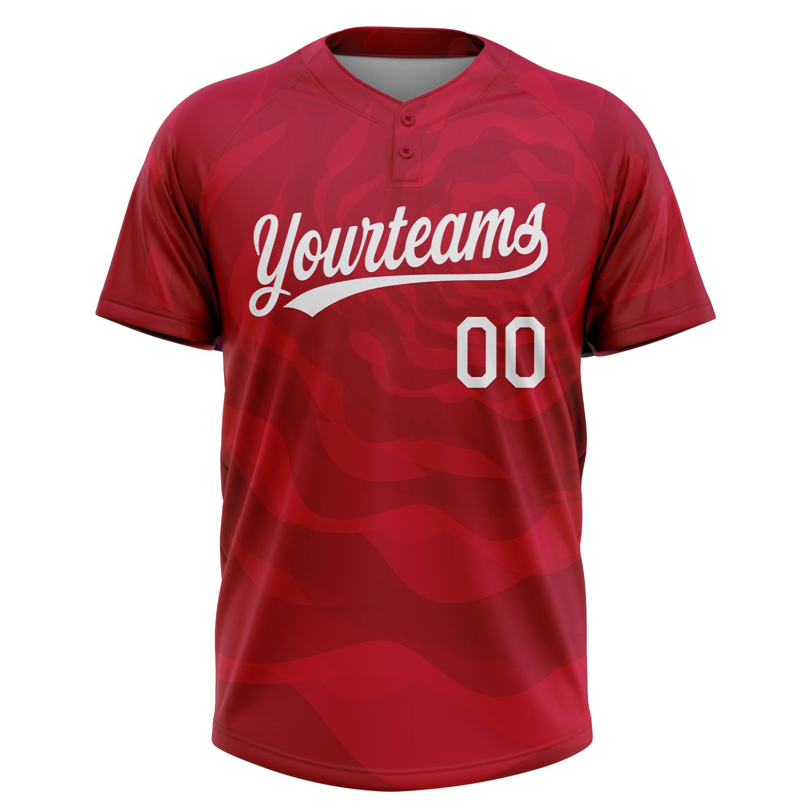 Custom Red White 3D Pattern Two-Button Unisex Softball Jersey view 2