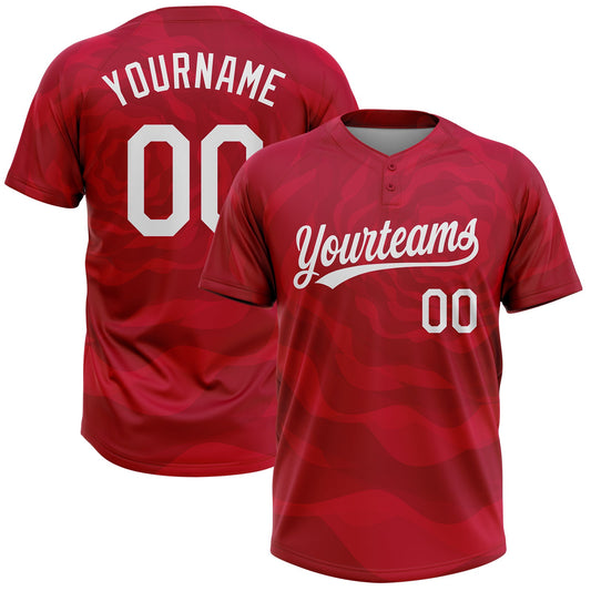 Custom Red White 3D Pattern Two-Button Unisex Softball Jersey - Main View