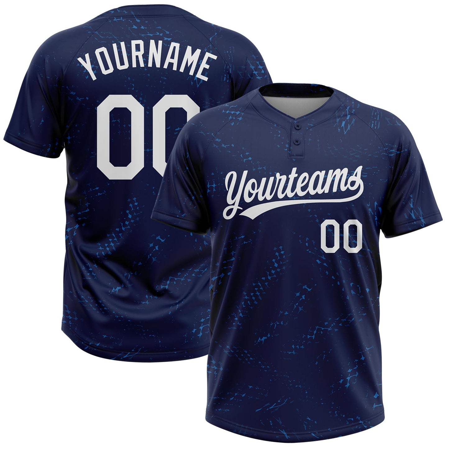 Custom Navy White 3D Pattern Two-Button Unisex Softball Jersey - Main View