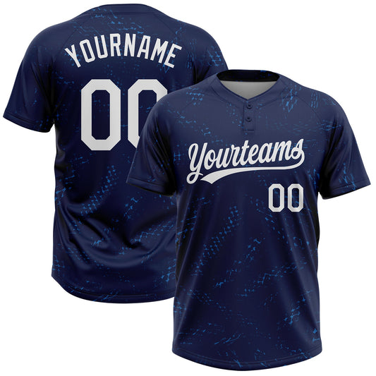 Custom Navy White 3D Pattern Two-Button Unisex Softball Jersey - Main View