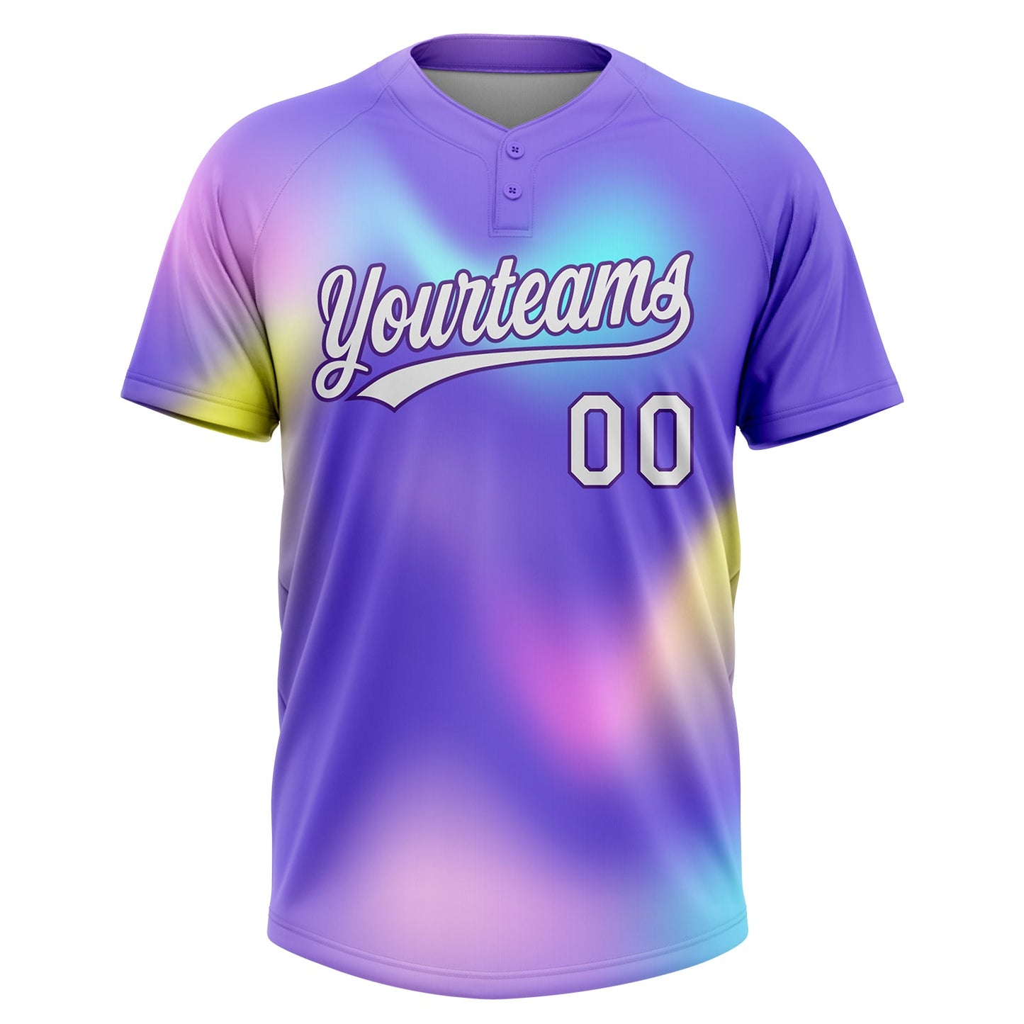 Custom Purple White-Pink 3D Pattern Two-Button Unisex Softball Jersey view 2