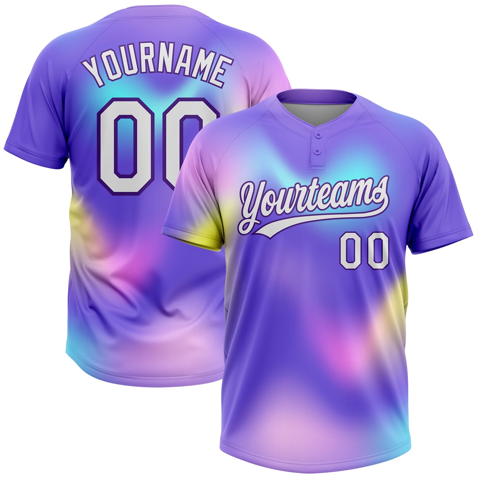 Custom Purple White-Pink 3D Pattern Two-Button Unisex Softball Jersey - Main View