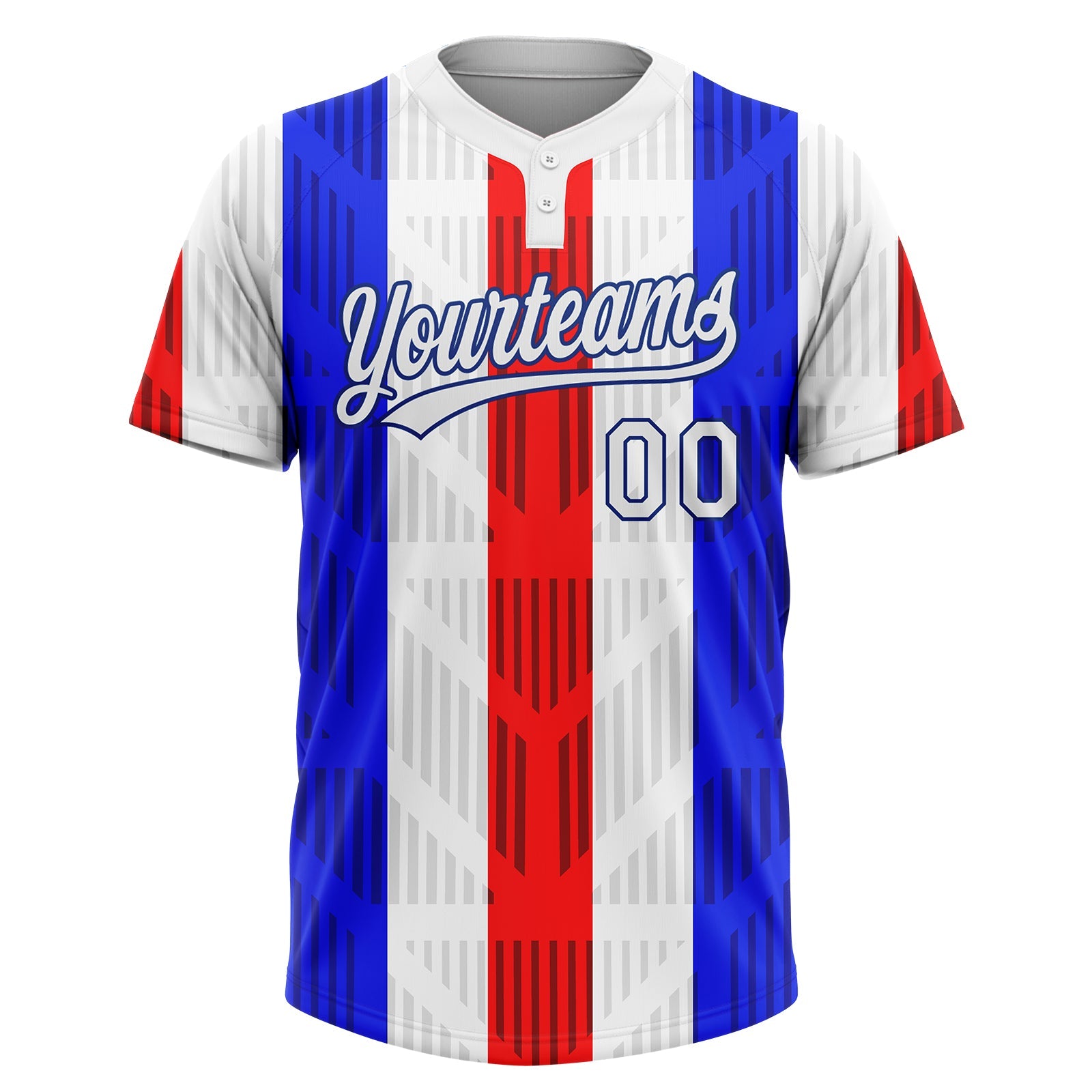 Custom Red White-Royal 3D Pattern Two-Button Unisex Softball Jersey view 2