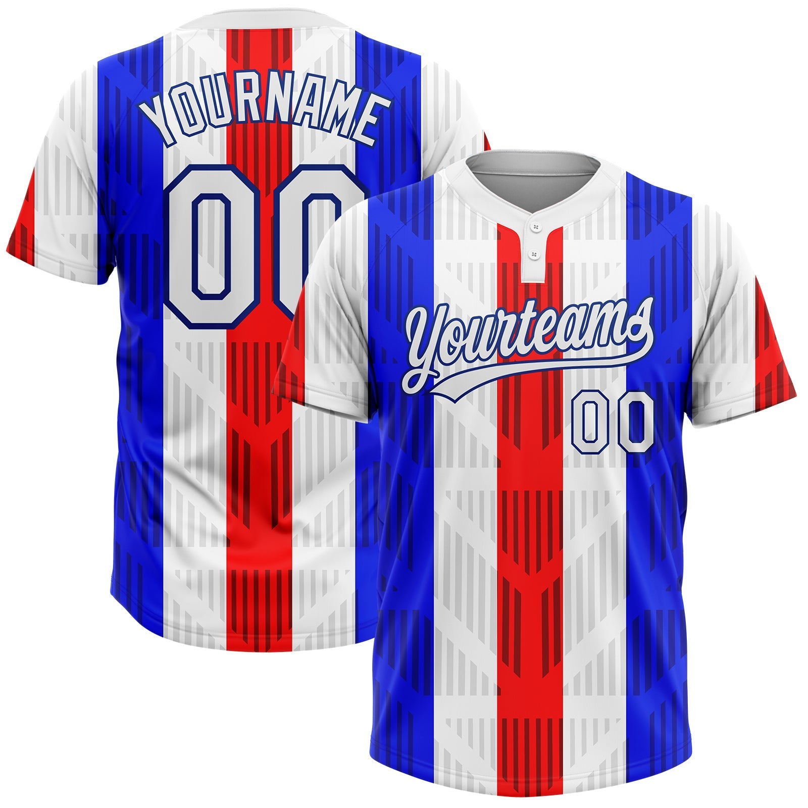 Custom Red White-Royal 3D Pattern Two-Button Unisex Softball Jersey - Main View
