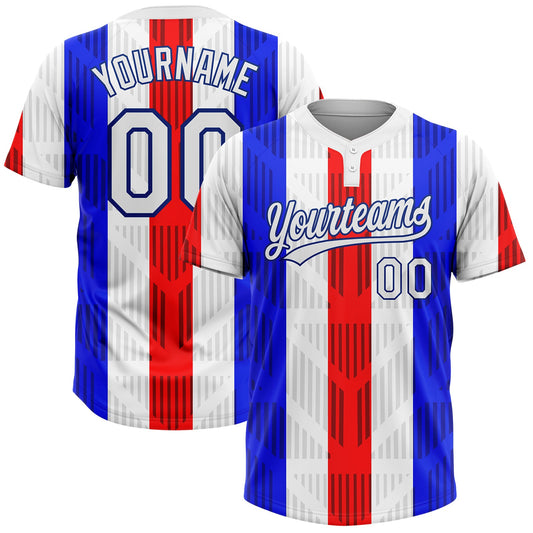 Custom Red White-Royal 3D Pattern Two-Button Unisex Softball Jersey - Main View