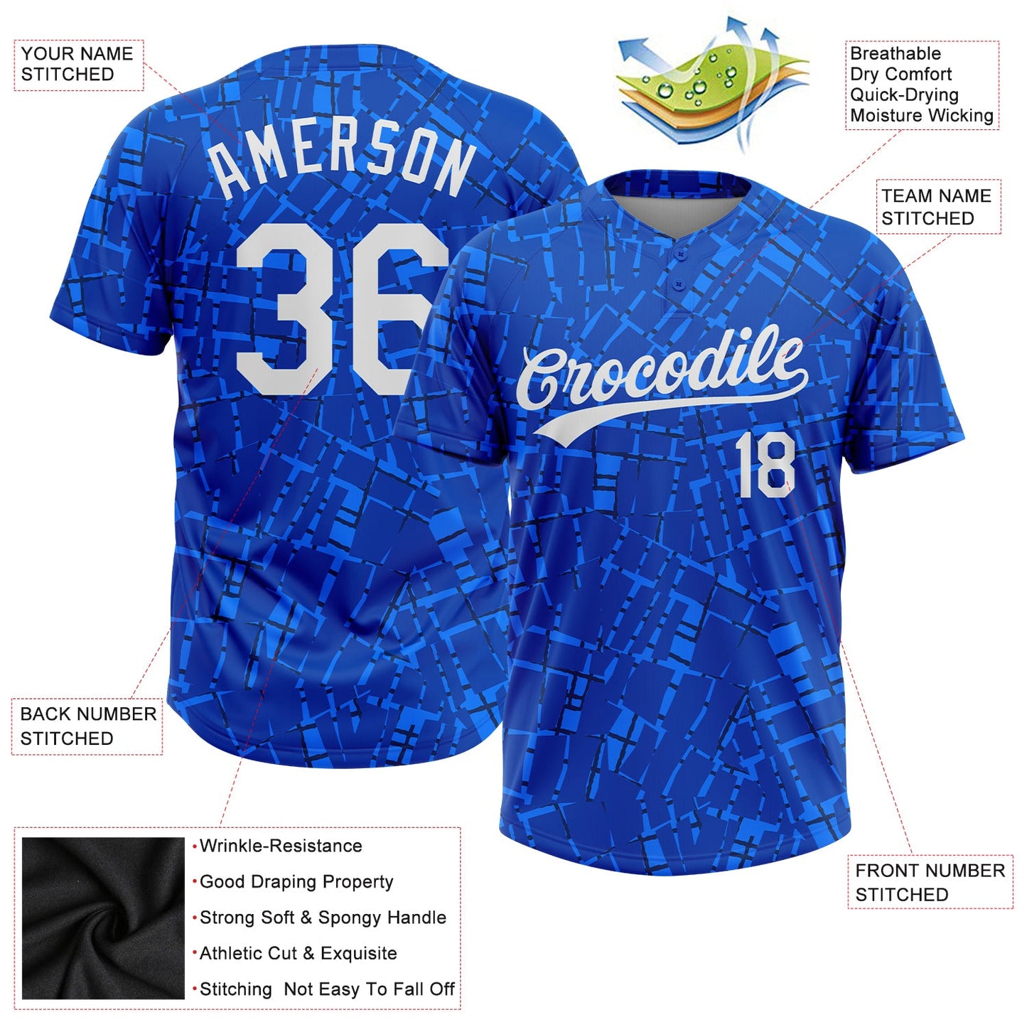 Custom Royal White 3D Pattern Two-Button Unisex Softball Jersey view 3