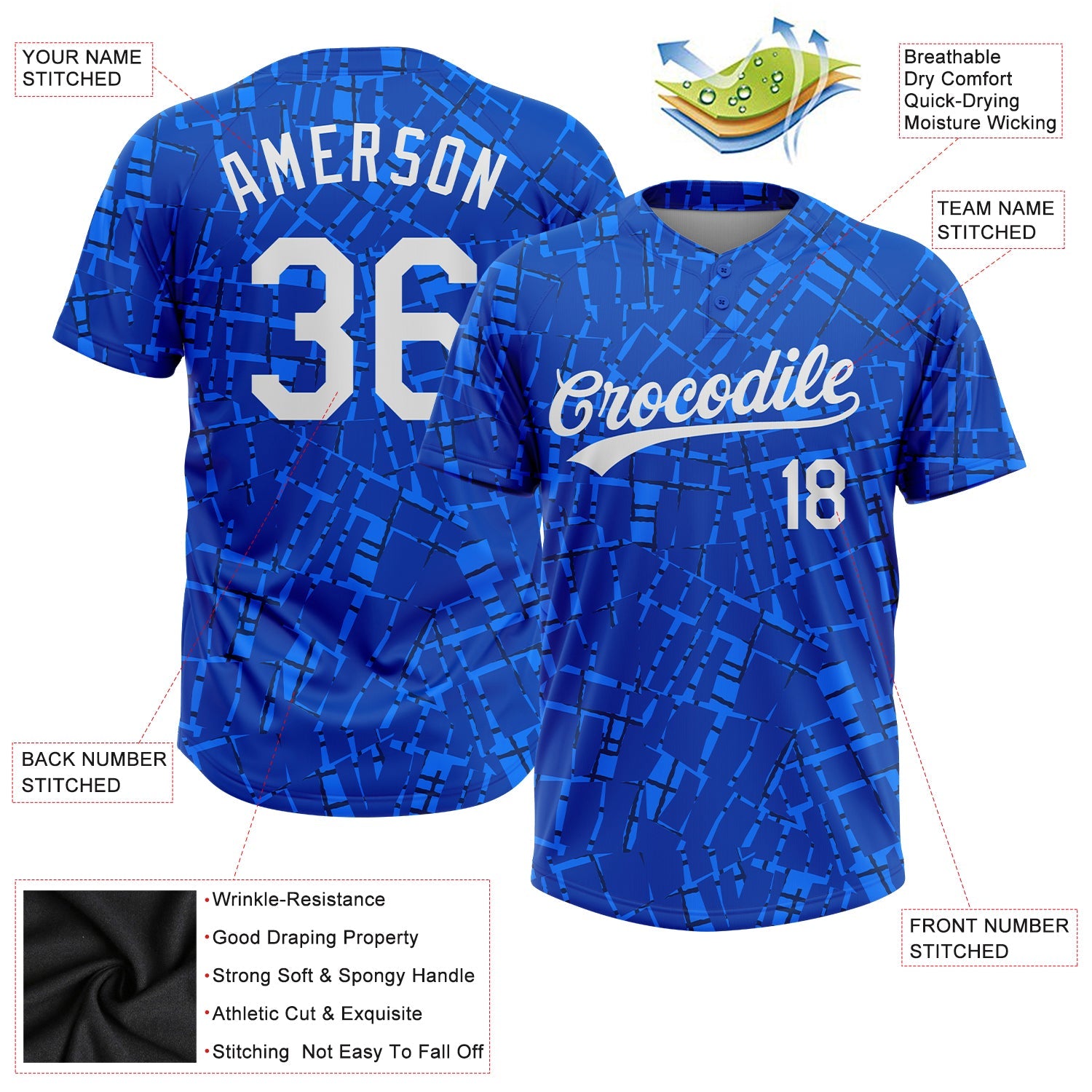 Custom Royal White 3D Pattern Two-Button Unisex Softball Jersey view 3