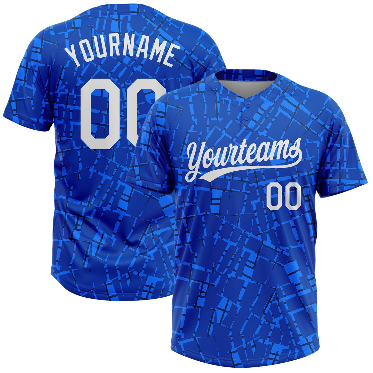 Custom Royal White 3D Pattern Two-Button Unisex Softball Jersey - Main View