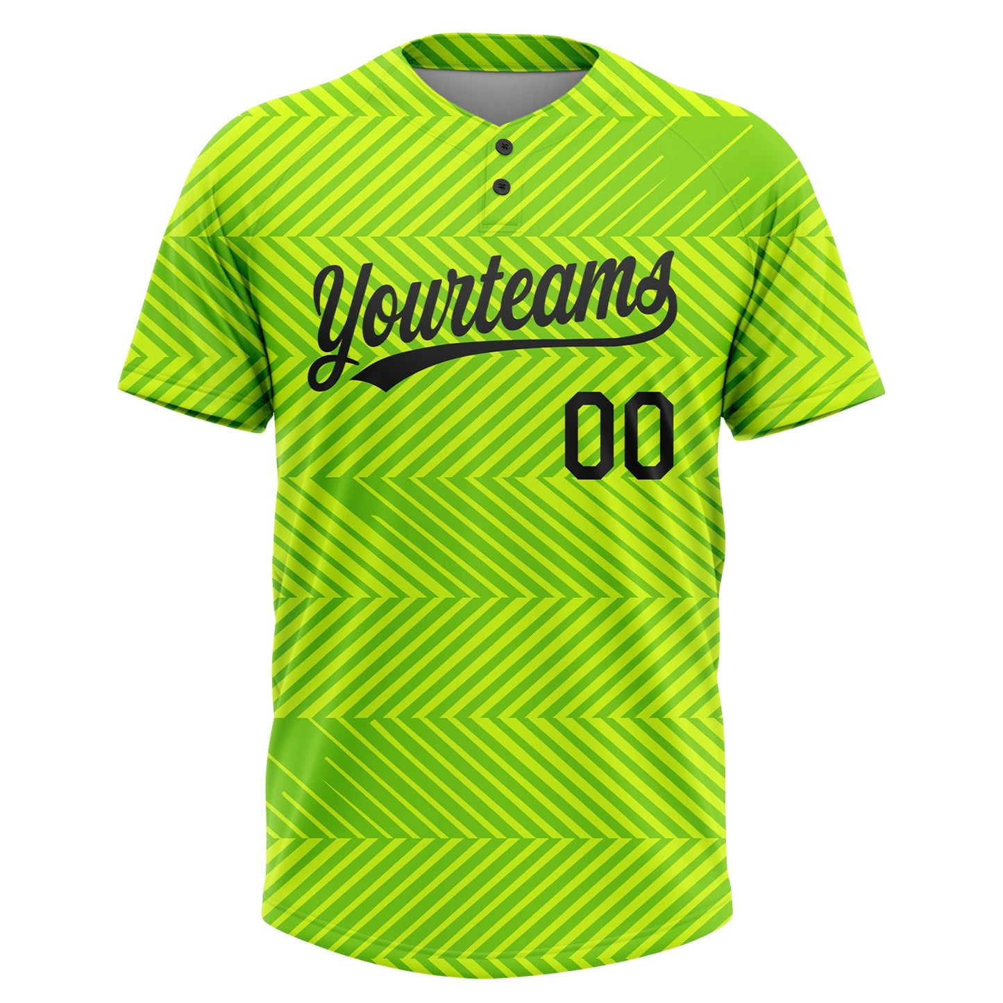 Custom Neon Green Black 3D Pattern Two-Button Unisex Softball Jersey view 2
