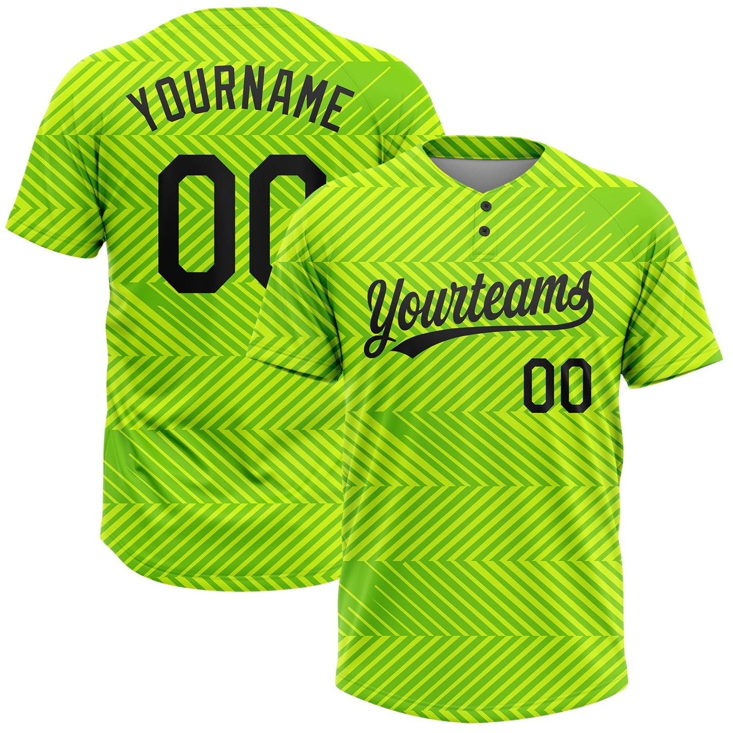 Custom Neon Green Black 3D Pattern Two-Button Unisex Softball Jersey - Main View