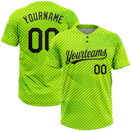 Custom Neon Green Black 3D Pattern Two-Button Unisex Softball Jersey - Main View