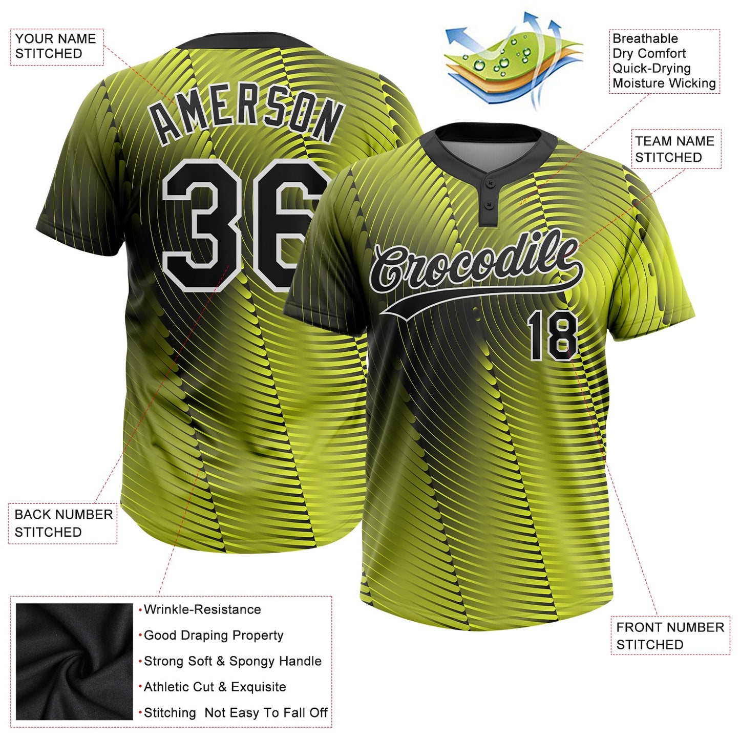 Custom Gold Black-White 3D Pattern Two-Button Unisex Softball Jersey view 3