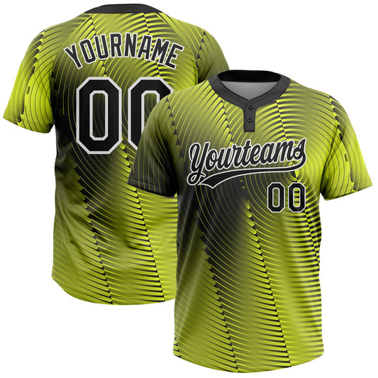 Custom Gold Black-White 3D Pattern Two-Button Unisex Softball Jersey - Main View
