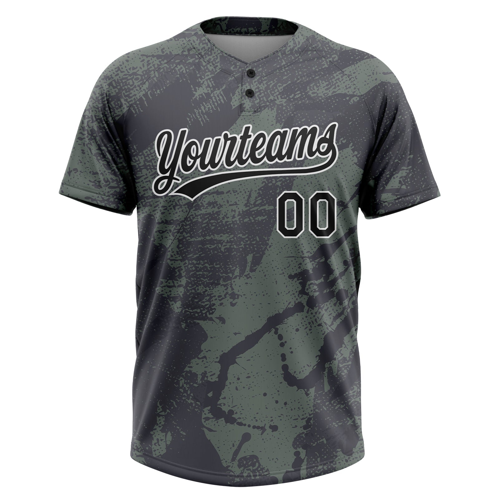 Custom Olive Black-White 3D Pattern Salute To Service Two-Button Unisex Softball Jersey view 2