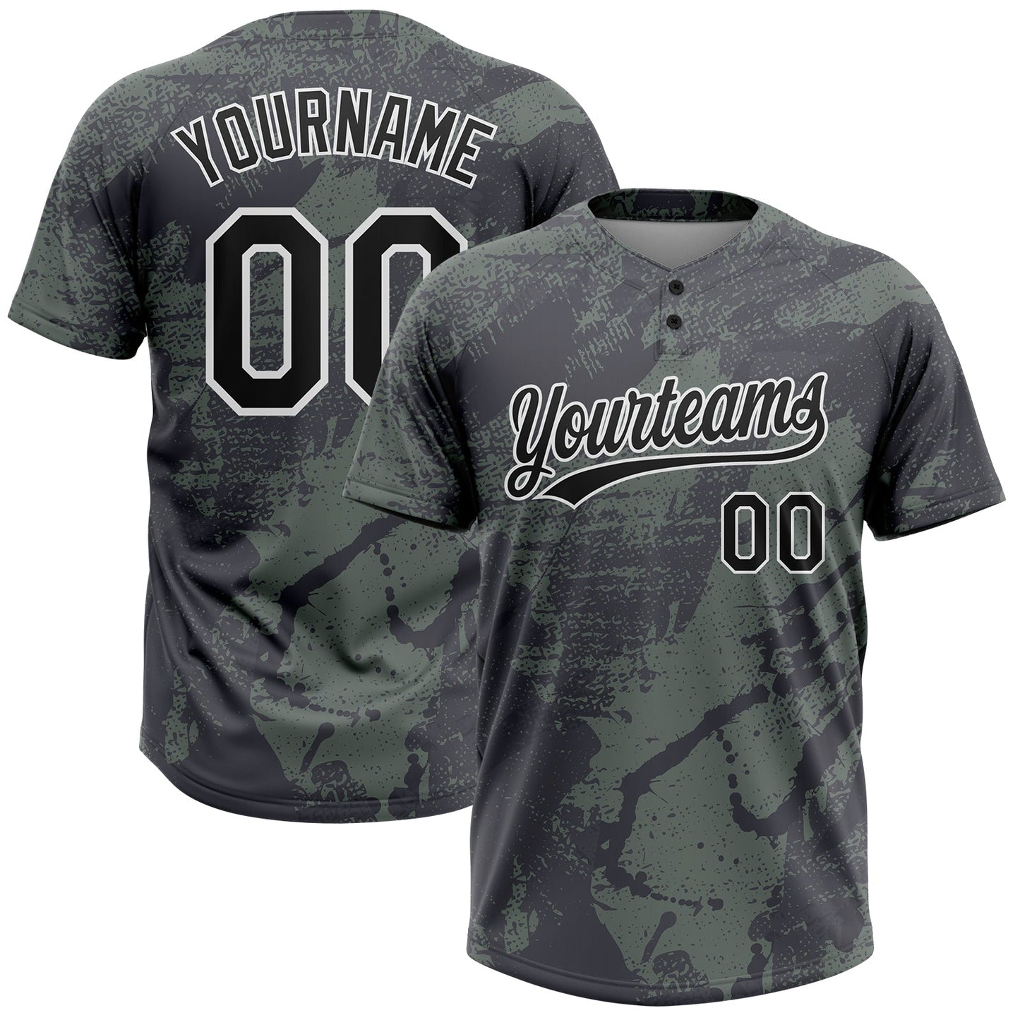 Custom Olive Black-White 3D Pattern Salute To Service Two-Button Unisex Softball Jersey - Main View