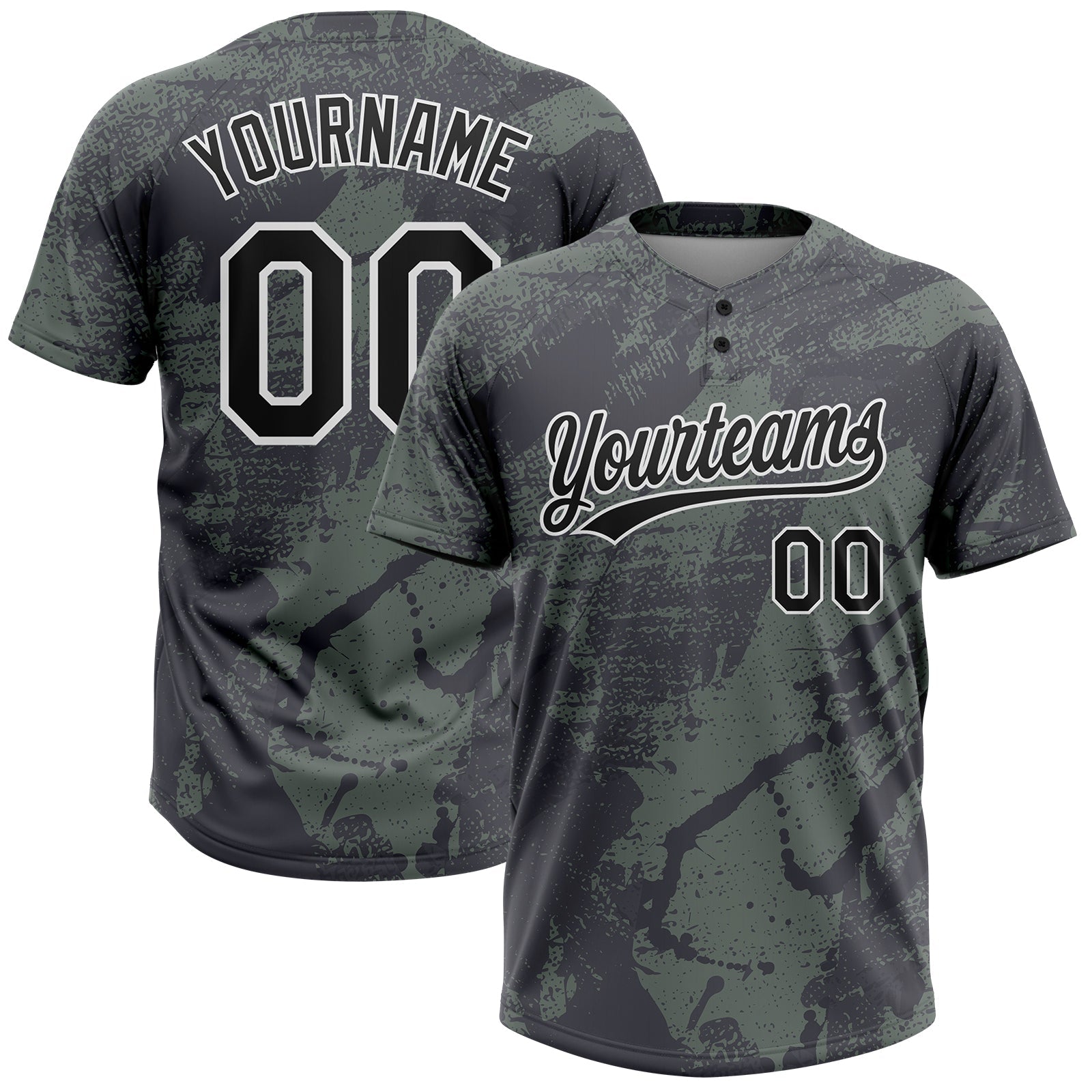 Custom Olive Black-White 3D Pattern Salute To Service Two-Button Unisex Softball Jersey - Main View
