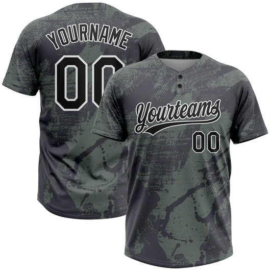 Custom Olive Black-White 3D Pattern Salute To Service Two-Button Unisex Softball Jersey - Main View
