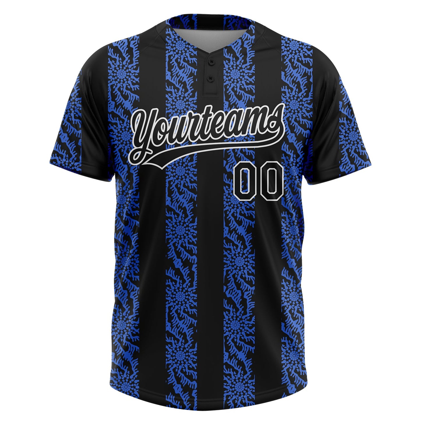 Custom Royal Black-White 3D Pattern Two-Button Unisex Softball Jersey view 2
