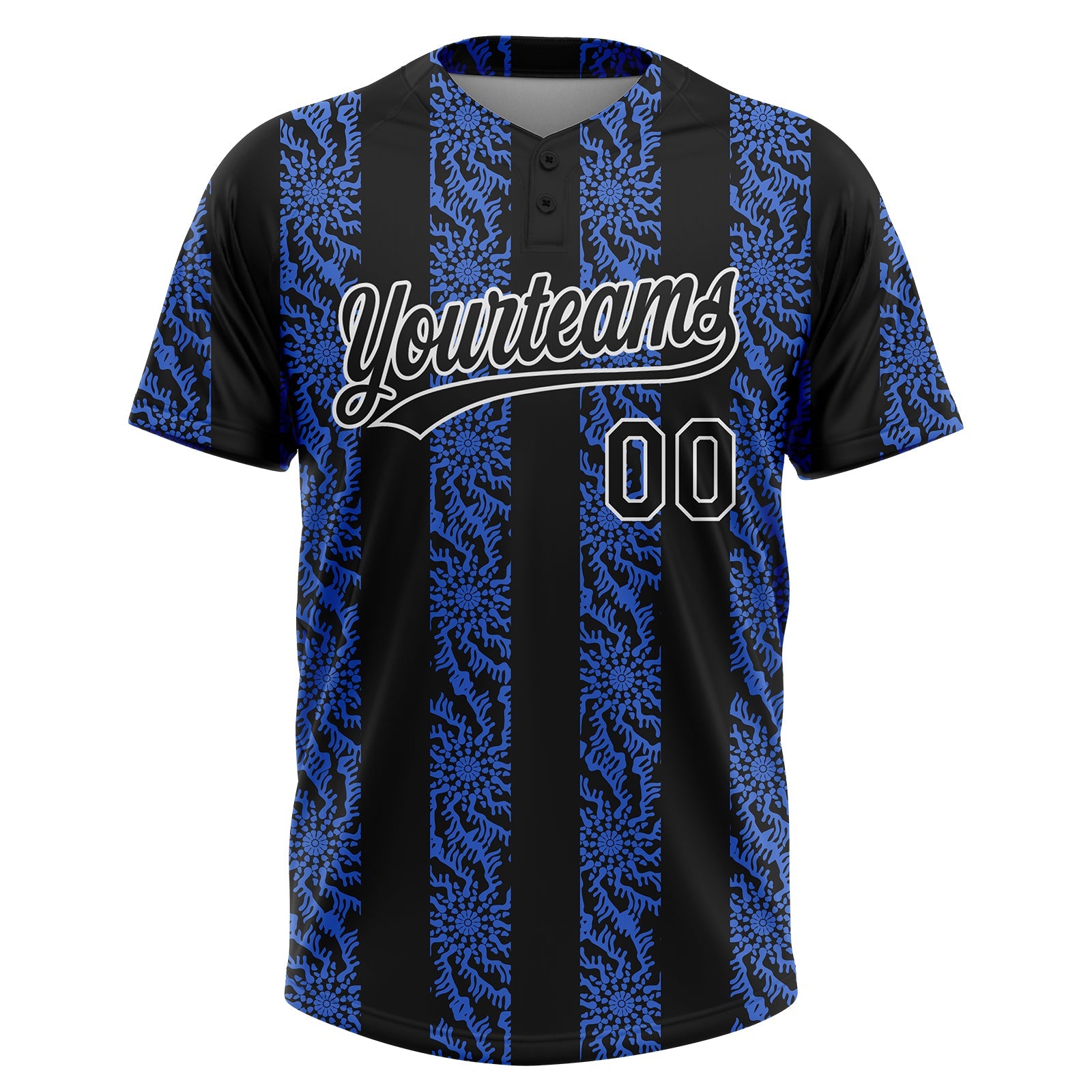 Custom Royal Black-White 3D Pattern Two-Button Unisex Softball Jersey view 2