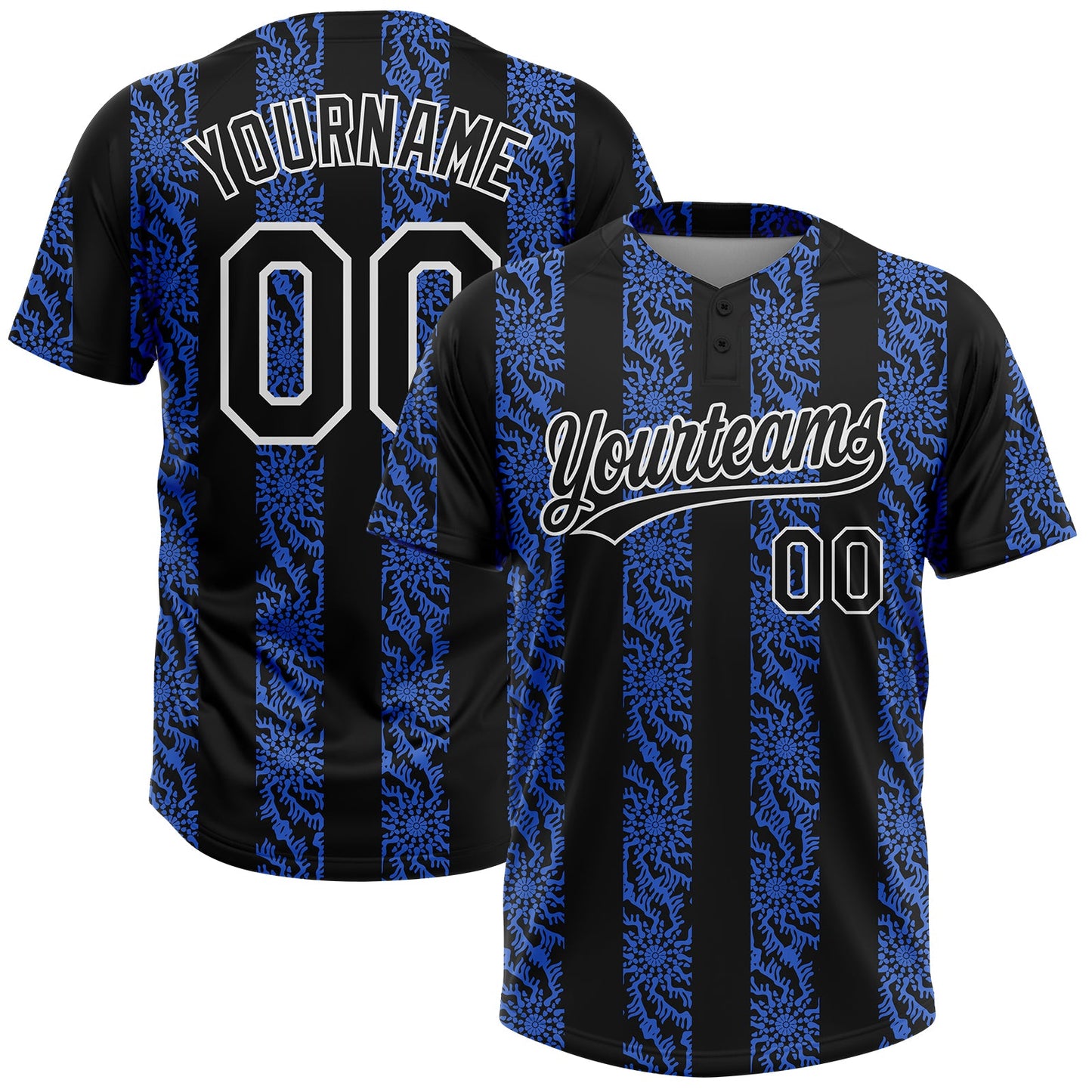 Custom Royal Black-White 3D Pattern Two-Button Unisex Softball Jersey - Main View