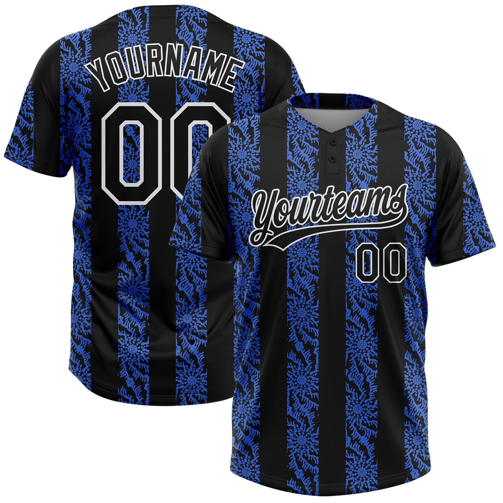 Custom Royal Black-White 3D Pattern Two-Button Unisex Softball Jersey - Main View