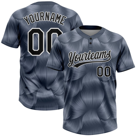 Custom Steel Gray Black-White 3D Pattern Two-Button Unisex Softball Jersey - Main View