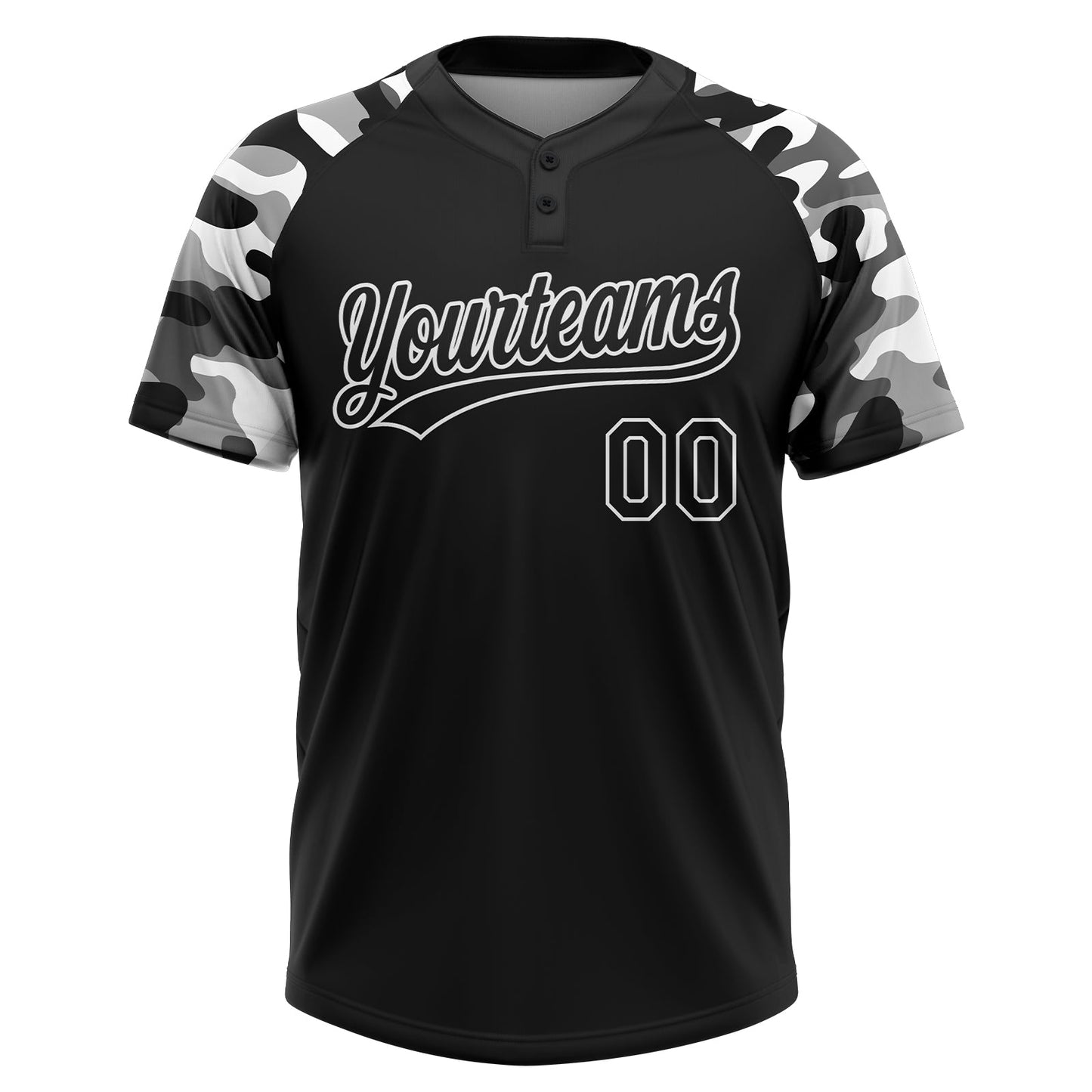 Custom Black Black-Camo 3D Pattern Two-Button Unisex Softball Jersey view 2