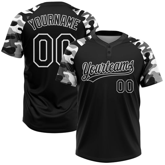 Custom Black Black-Camo 3D Pattern Two-Button Unisex Softball Jersey - Main View