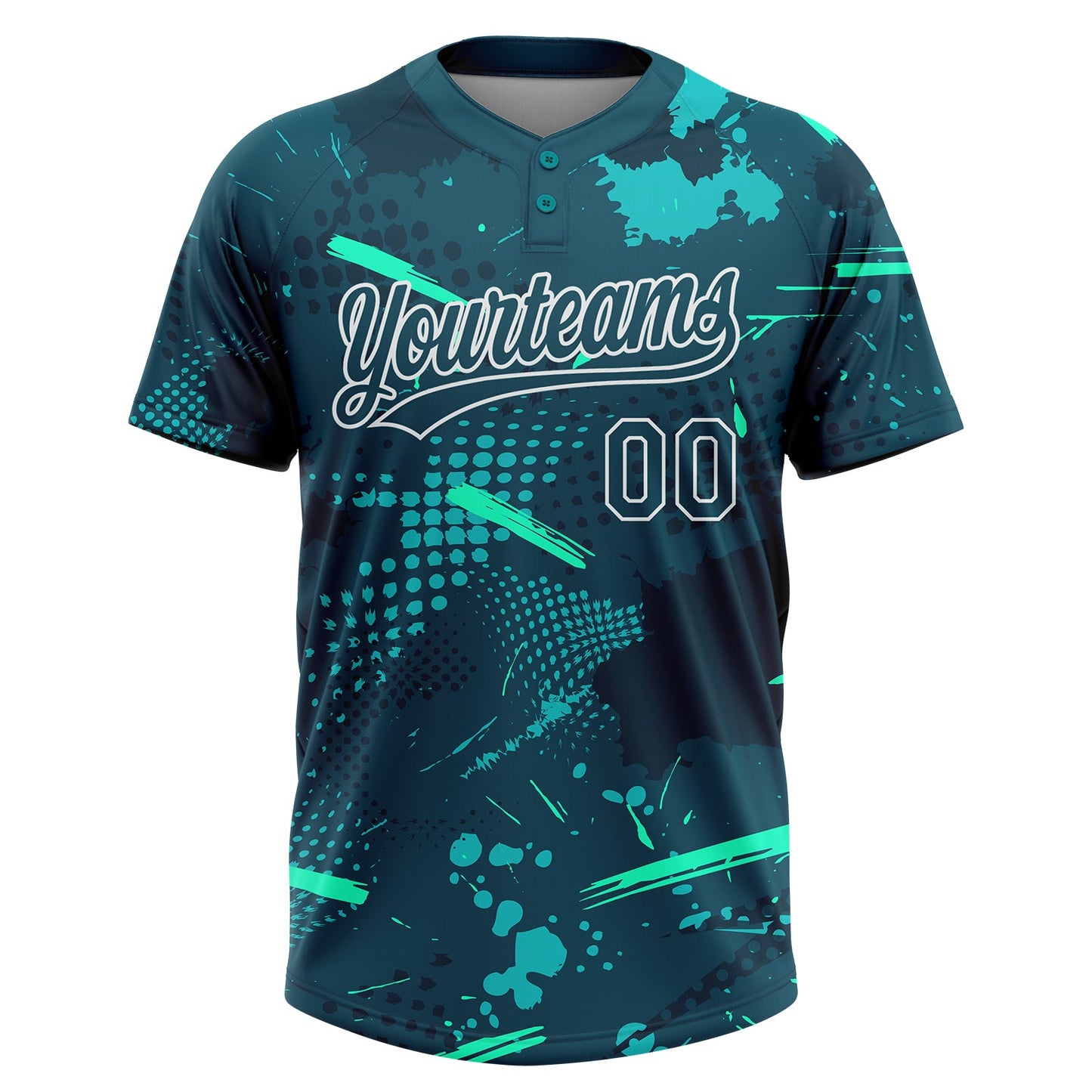 Custom Green Midnight Green-Teal 3D Pattern Two-Button Unisex Softball Jersey view 2