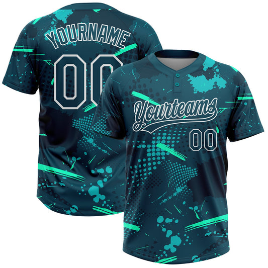 Custom Green Midnight Green-Teal 3D Pattern Two-Button Unisex Softball Jersey - Main View