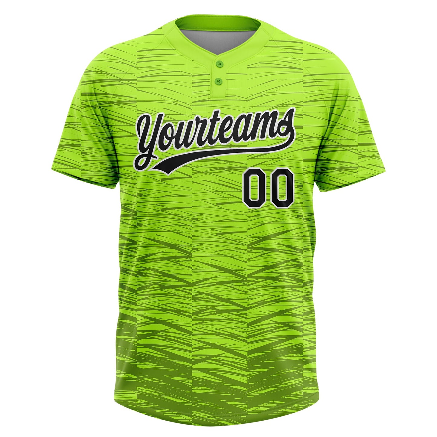 Custom Neon Green Black-White 3D Pattern Two-Button Unisex Softball Jersey view 2
