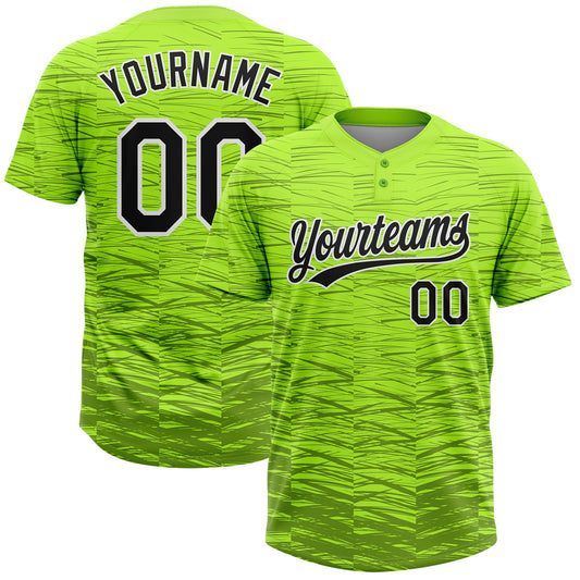 Custom Neon Green Black-White 3D Pattern Two-Button Unisex Softball Jersey - Main View