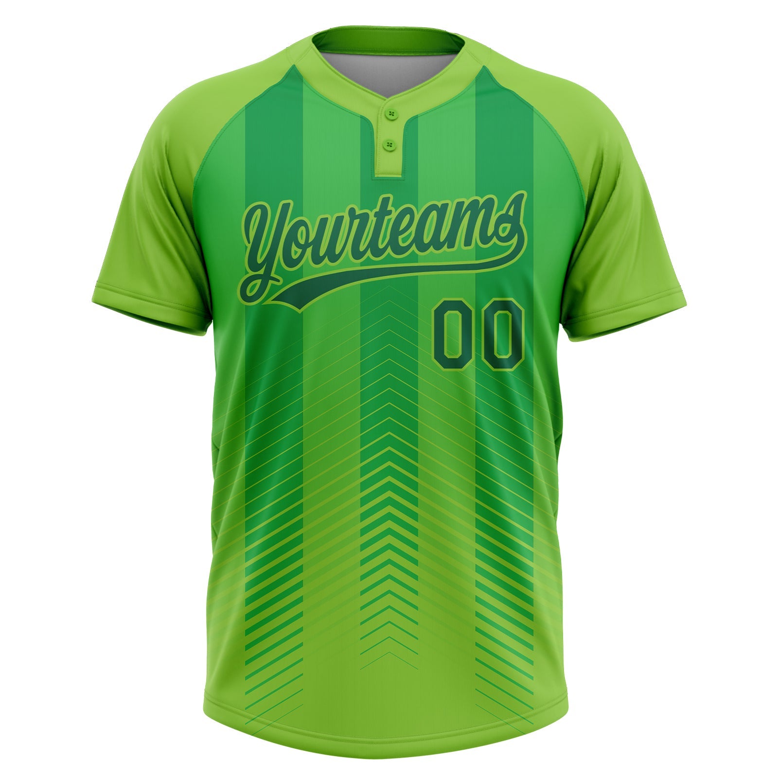 Custom Neon Green Kelly Green 3D Pattern Two-Button Unisex Softball Jersey view 2
