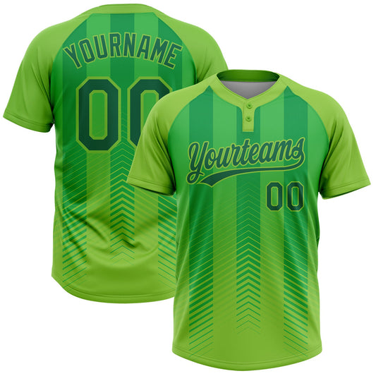 Custom Neon Green Kelly Green 3D Pattern Two-Button Unisex Softball Jersey - Main View
