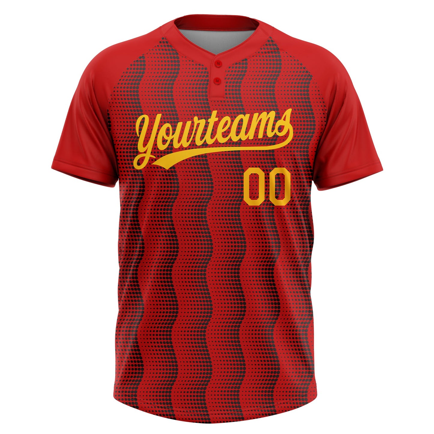 Custom Red Gold-Black 3D Pattern Two-Button Unisex Softball Jersey view 2