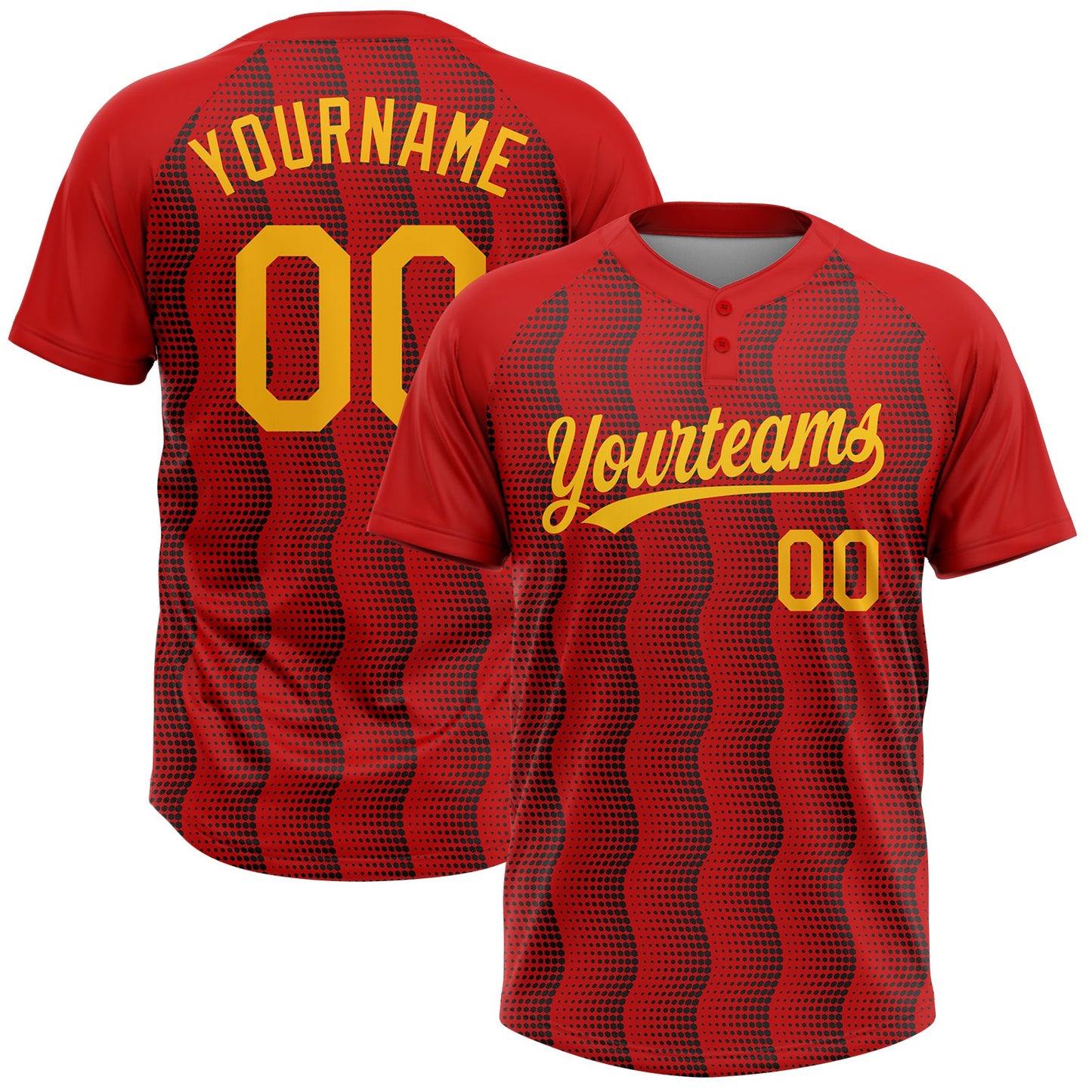 Custom Red Gold-Black 3D Pattern Two-Button Unisex Softball Jersey - Main View