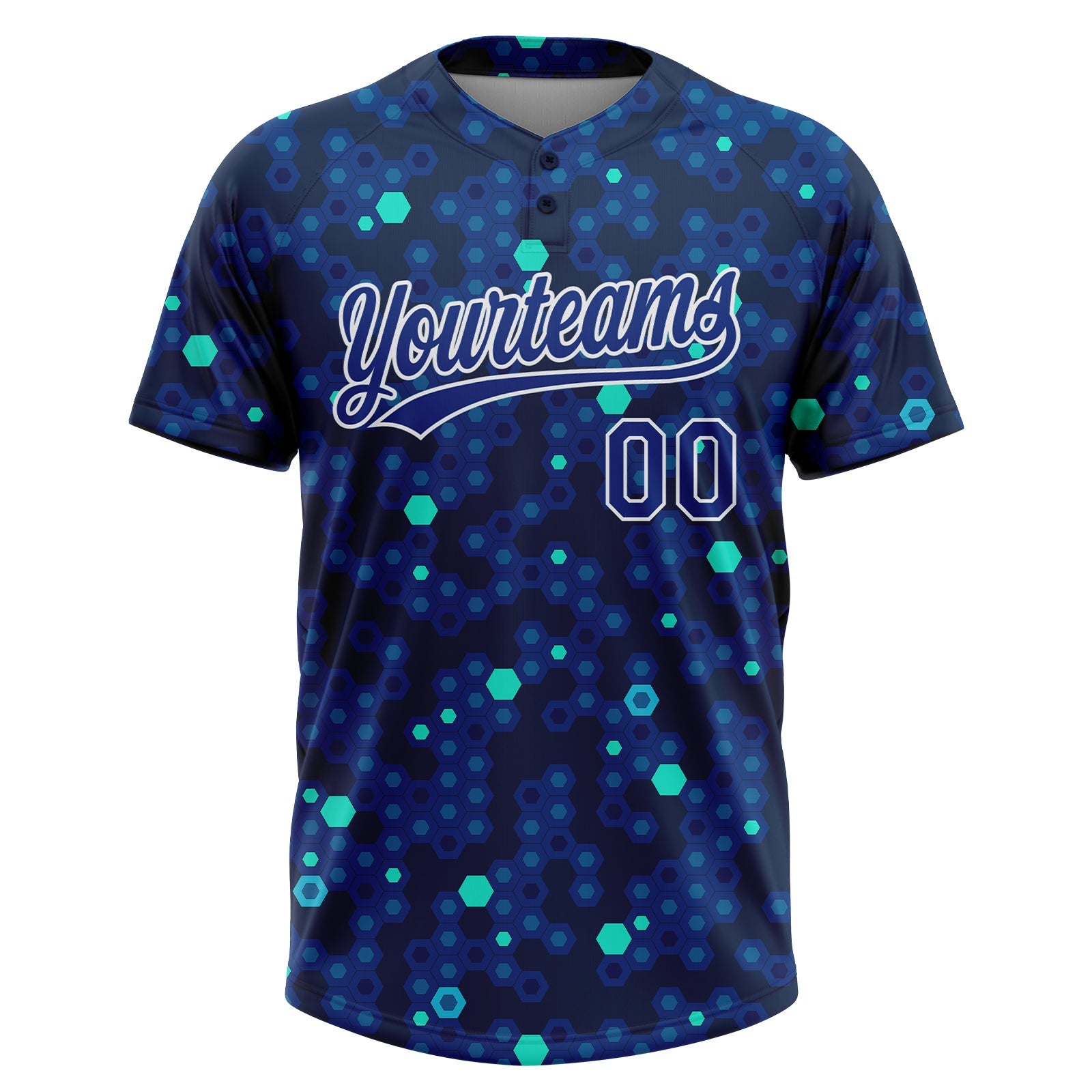 Custom Navy Royal-Light Blue 3D Pattern Two-Button Unisex Softball Jersey view 2