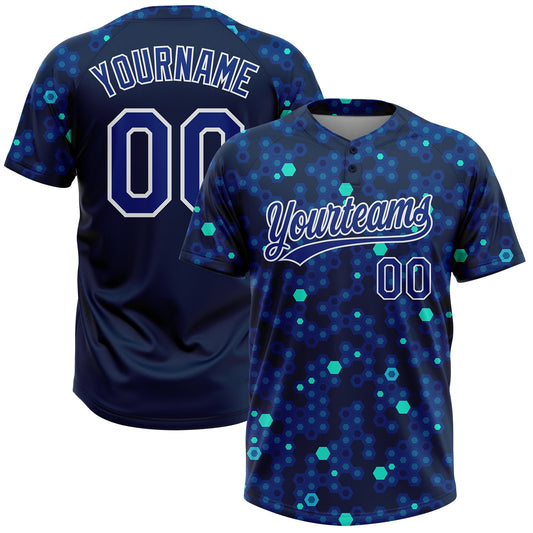 Custom Navy Royal-Light Blue 3D Pattern Two-Button Unisex Softball Jersey - Main View