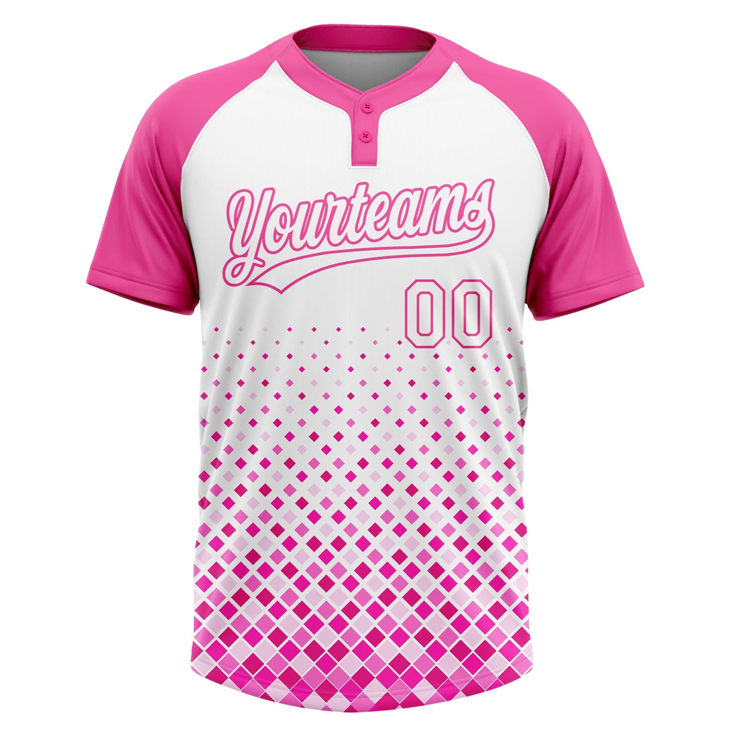 Custom Pink White 3D Pattern Two-Button Unisex Softball Jersey view 2