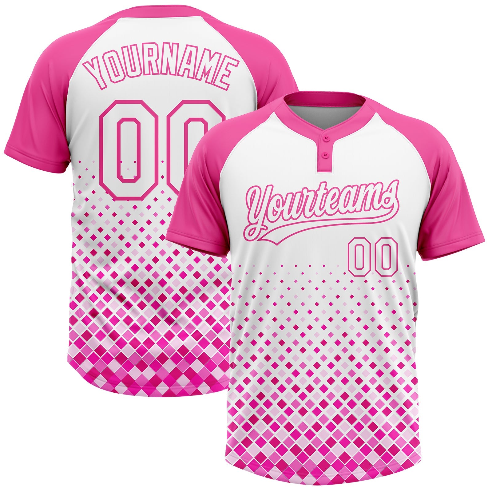 Custom Pink White 3D Pattern Two-Button Unisex Softball Jersey - Main View