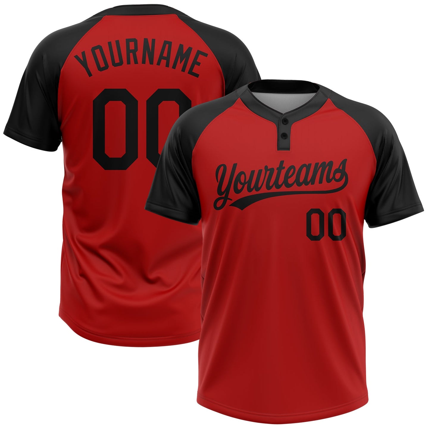 Custom Red Black Two-Button Unisex Softball Jersey - Main View